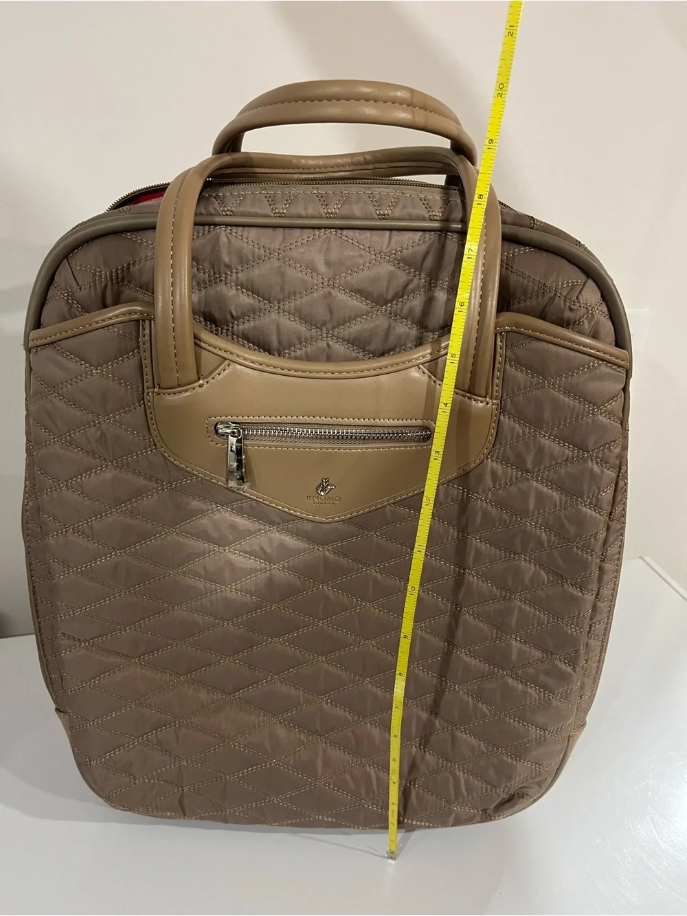 Quilted Travel Tote in Taupe with Tan Trim